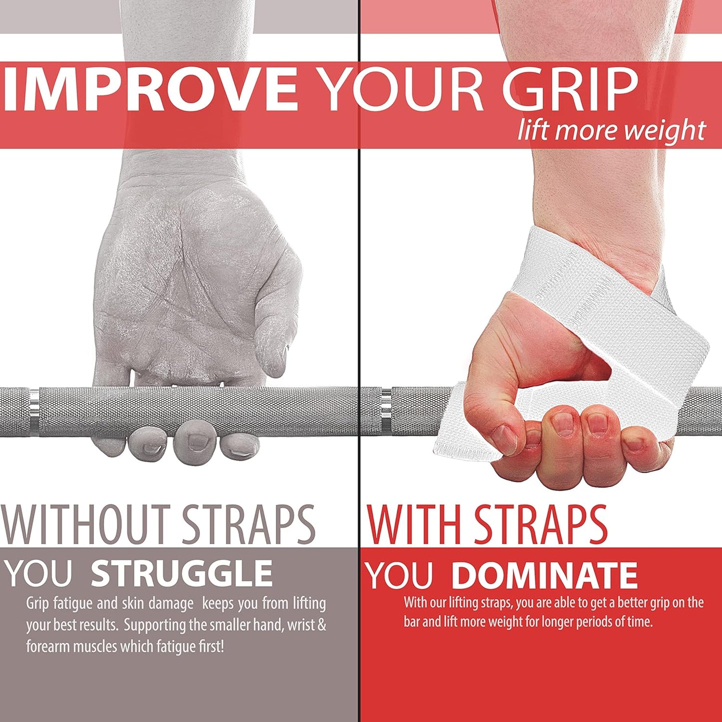 Lasso Lifting Wrist Straps for Cross Training - 770 lb Capacity - Hand Wraps for Olympic Weightlifting, Powerlifting, Bodybuilding, and Deadlifts - Durable Cotton Construction