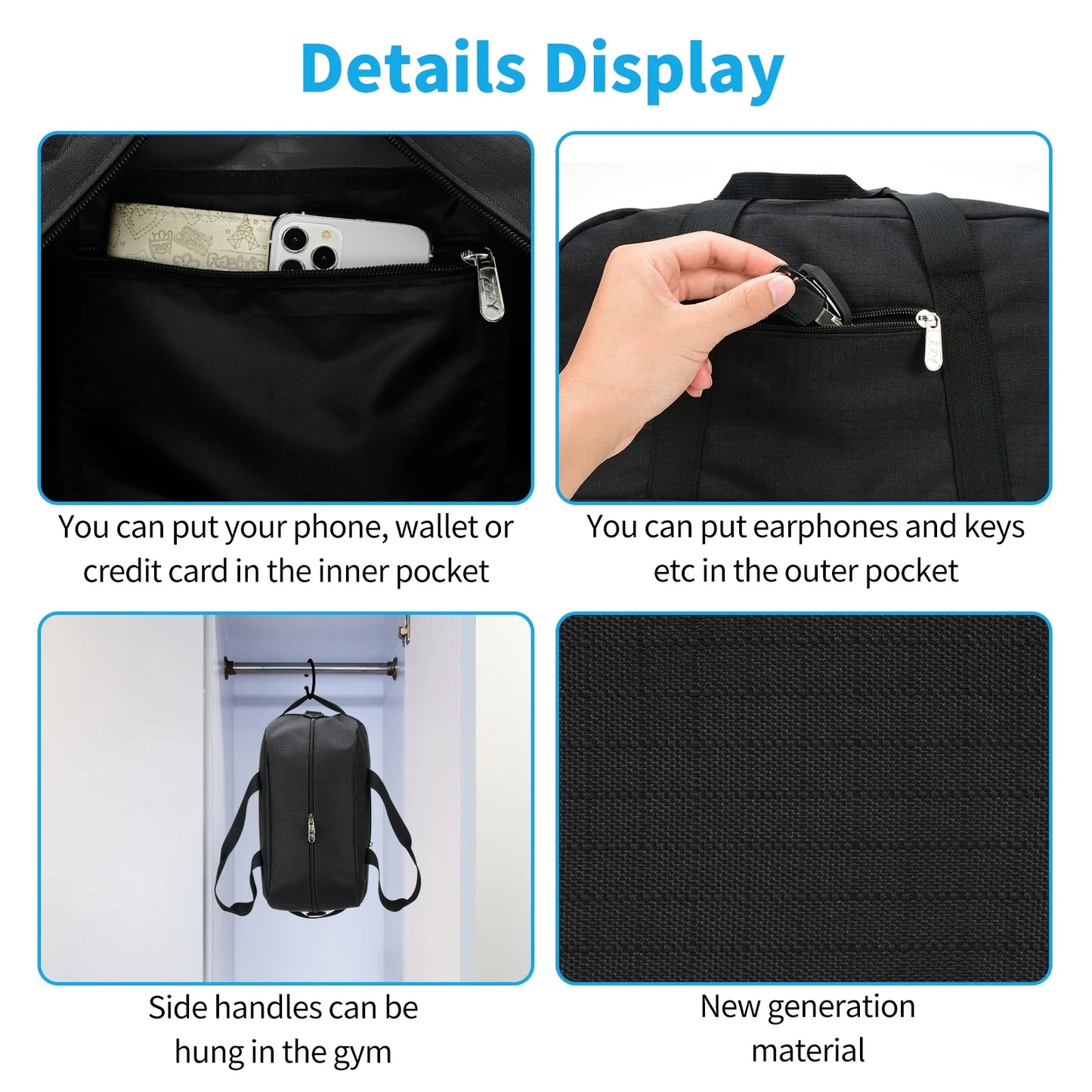 14-Inch Black Mini Duffel Bag for Travel and Gym, Durable Polyester Construction
