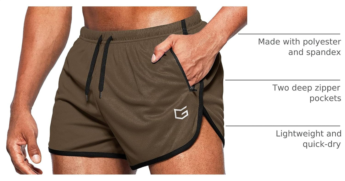Men'S Running Shorts 3 Inch Quick Dry Gym Athletic Jogging Shorts with Zipper Pockets