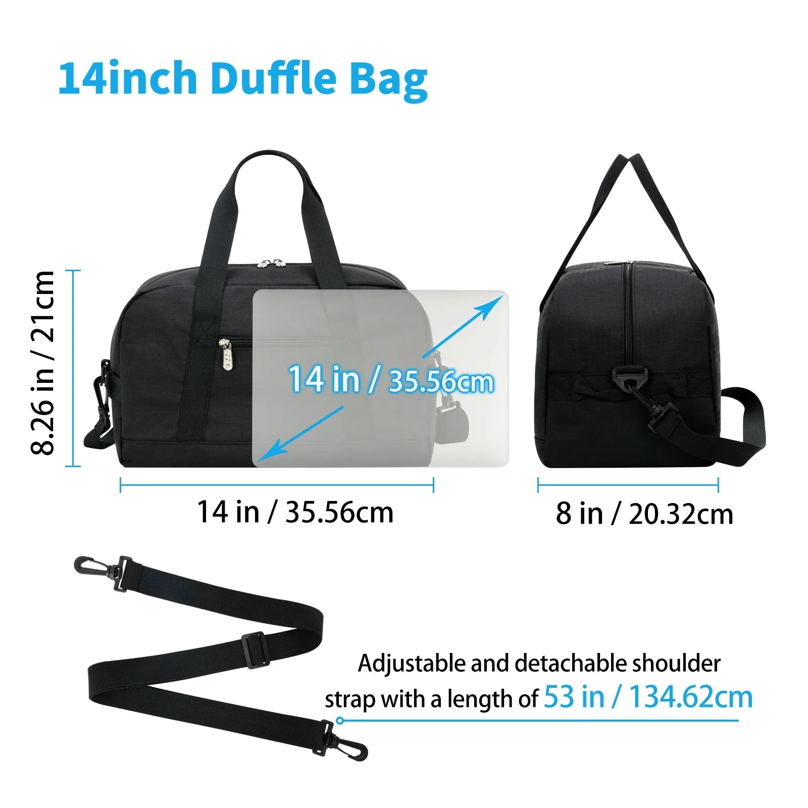 14-Inch Black Mini Duffel Bag for Travel and Gym, Durable Polyester Construction