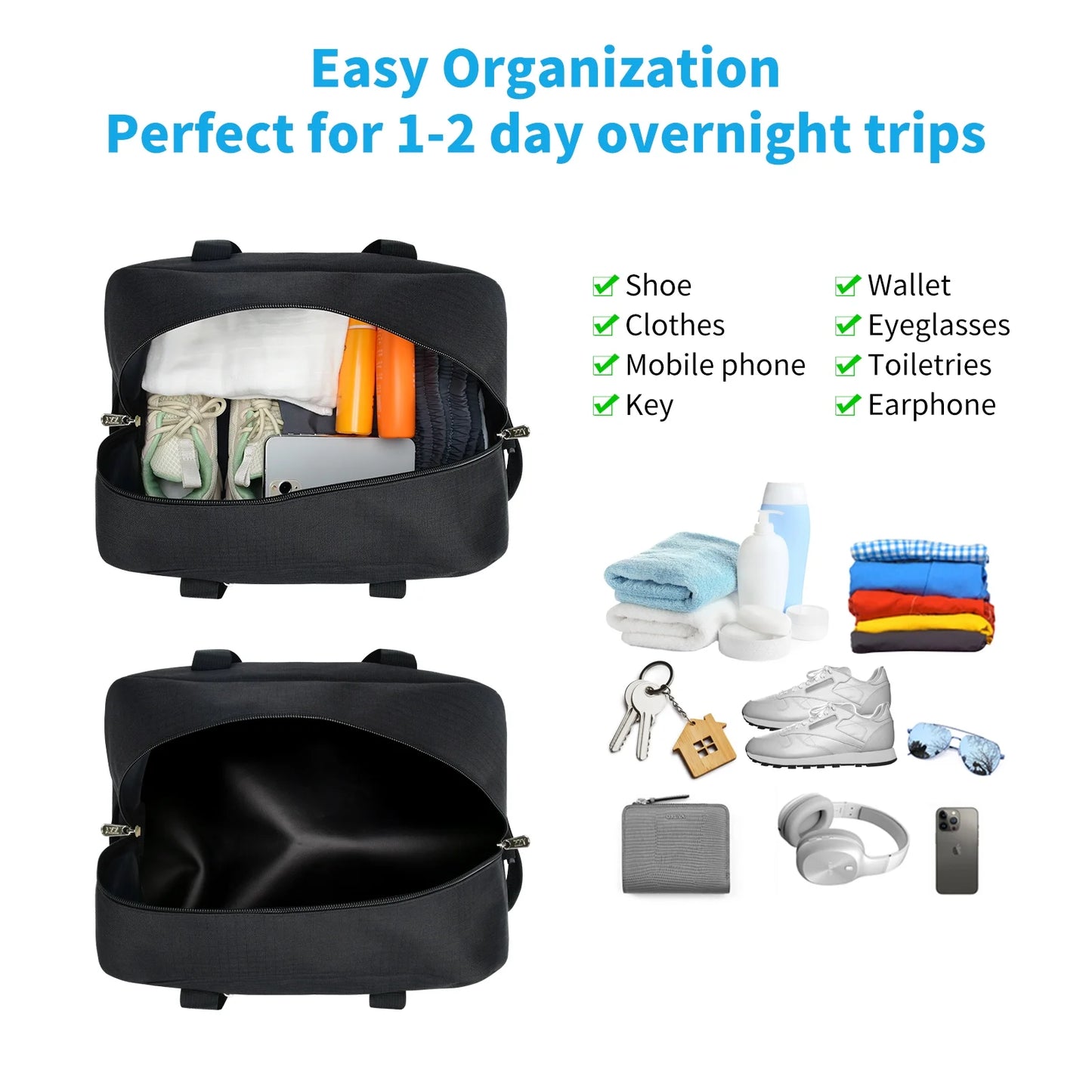 14-Inch Black Mini Duffel Bag for Travel and Gym, Durable Polyester Construction