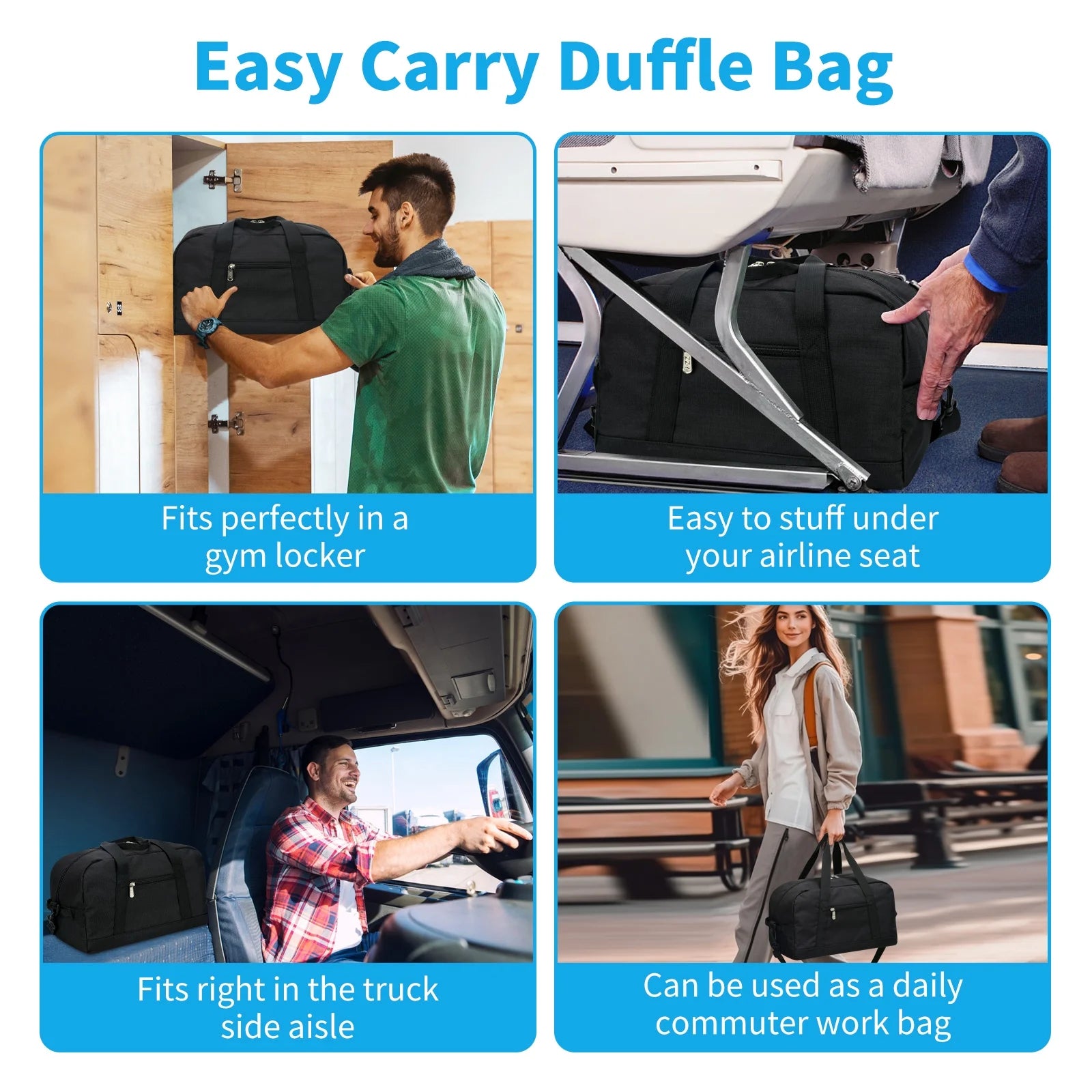 14-Inch Black Mini Duffel Bag for Travel and Gym, Durable Polyester Construction