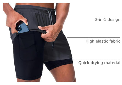 Mens Running Shorts，Workout Running Shorts for Men，2-In-1 Stealth Shorts， 7-Inch Gym Yoga Outdoor Sports Shorts
