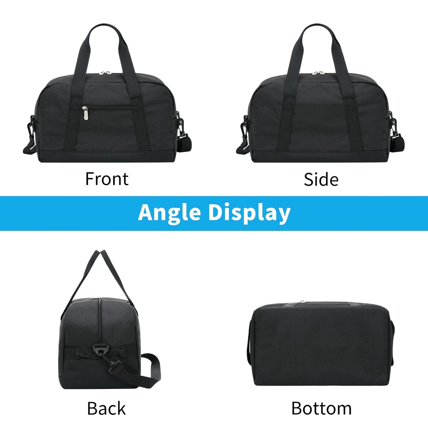 14-Inch Black Mini Duffel Bag for Travel and Gym, Durable Polyester Construction